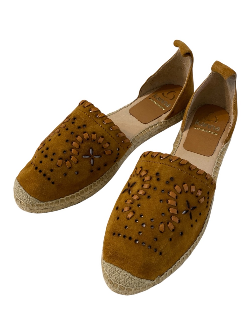 Kanna Pippa Tan Stitched Suede D’Orsay Flatform Espadrilles 11